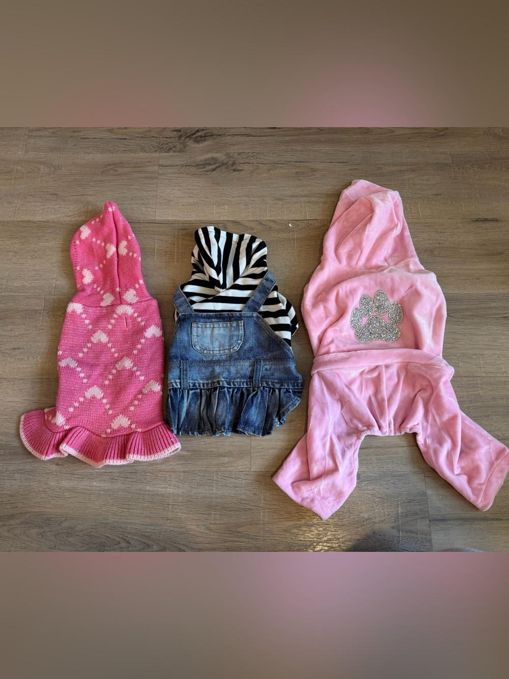 Lot 3 Dog Clothes Outfits Pink Hoodie Denim Dress Sweater Pre Owned Size M
